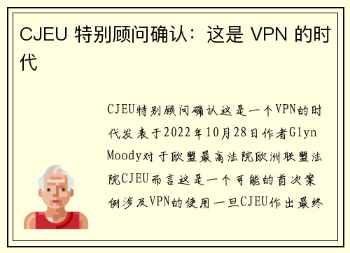 CJEU 特别顾问确认：这是 VPN 的时代 